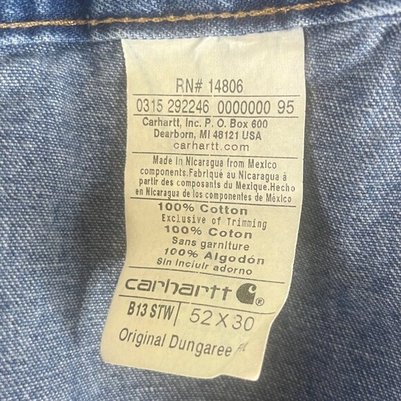 Carhartt Mens Original Dungaree Denim Jeans Carpenter Blue Size 52x30 - Picture 9 of 10